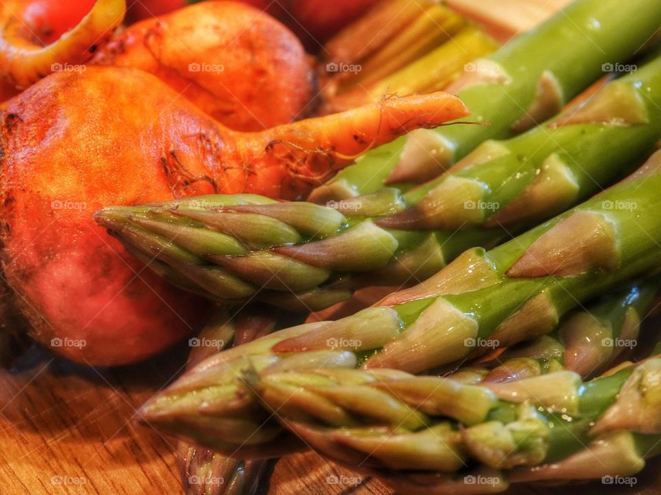 Fresh Organic Asparagus And Beets. Preparing Raw Food