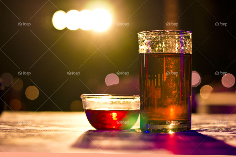 Glass of soft drink on party table