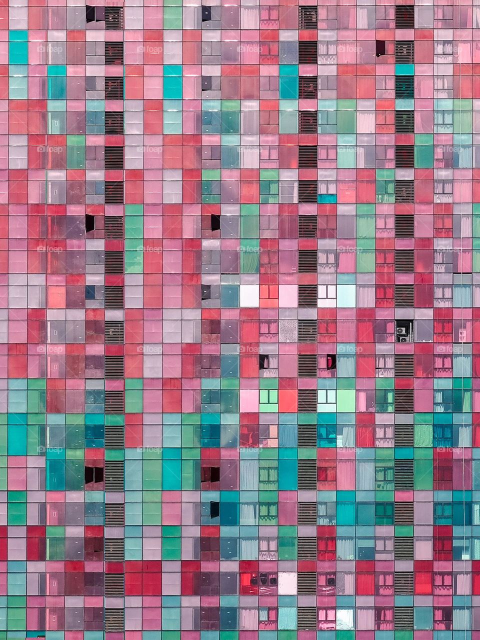 Pixelated colors to a highrise apartment in Kuala Lumpur, Malaysia