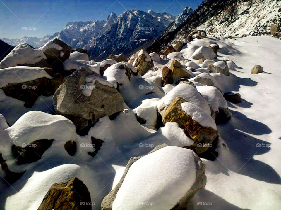 Snow covered mountain.