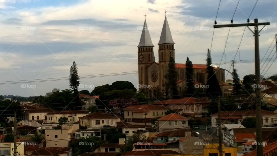 cathedral view landscape church city village architecture building travel tourism catolic christian religious religion  historic big momument biggest brazil guaxupe urban cityscape tower