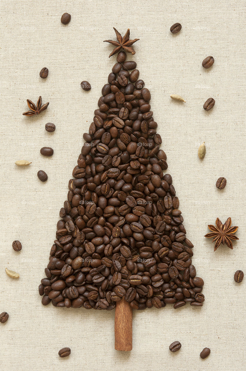 Christmas tree made from roasted coffee beans