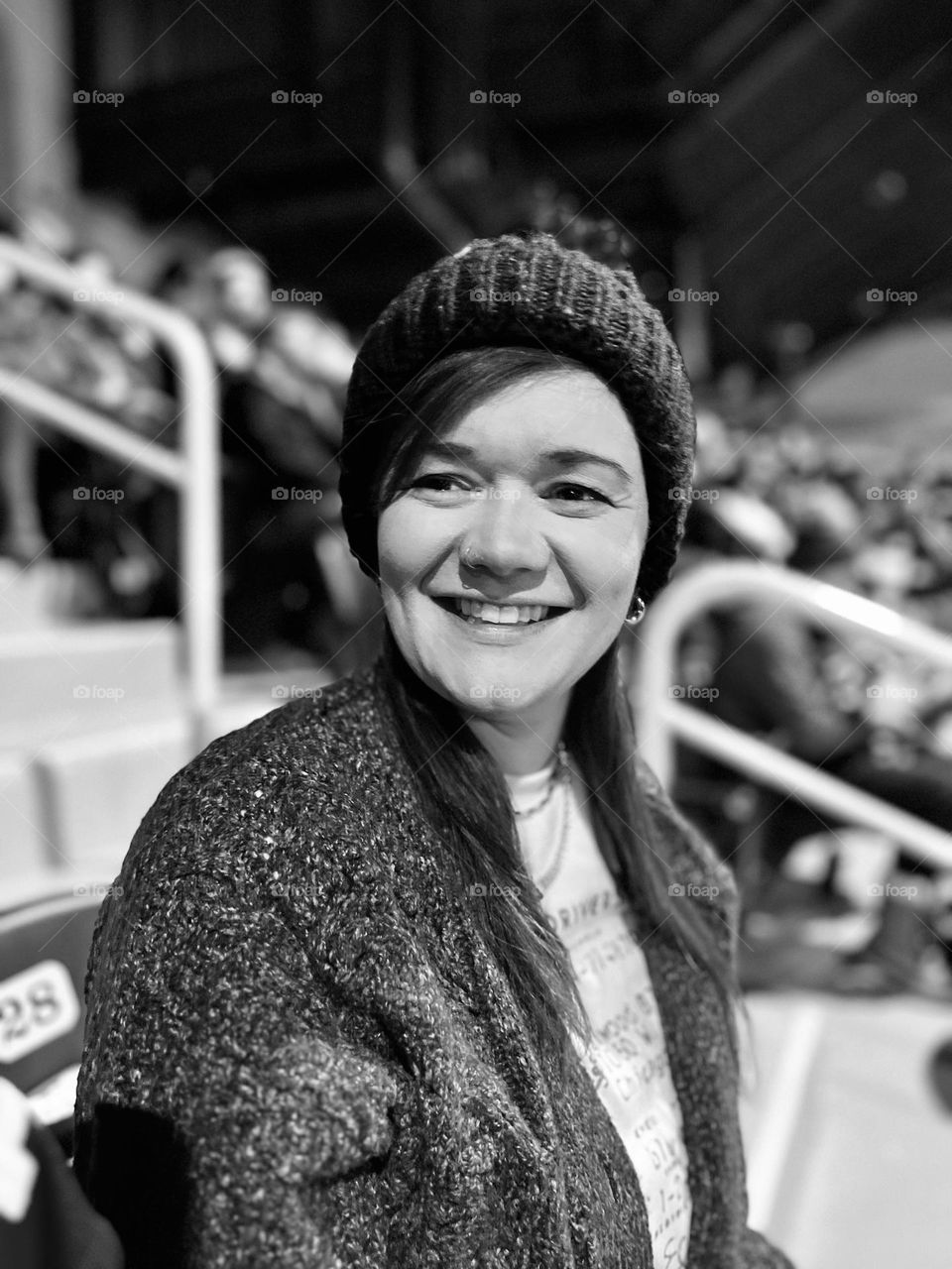 Young women having fun at a hockey game 