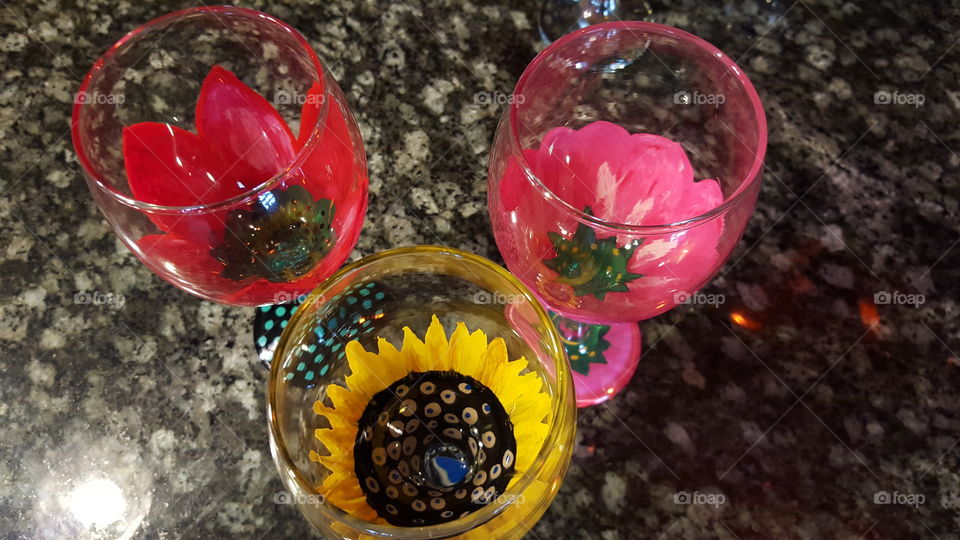 Reverse Painted Wine Glasses