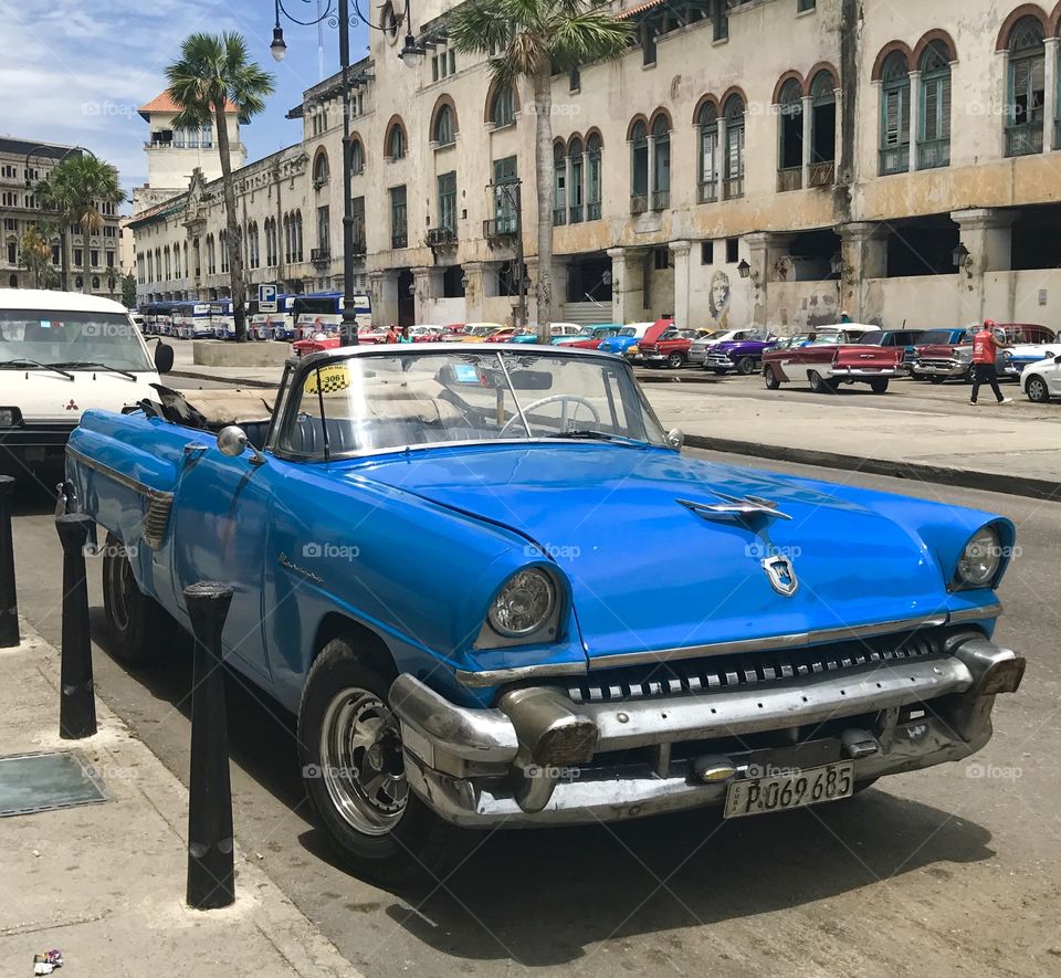 Blue taxi in Cuba