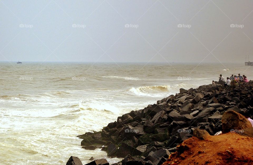 sea shore. sea shore, pondicherry India. the stones were put in after south east Asian sunami