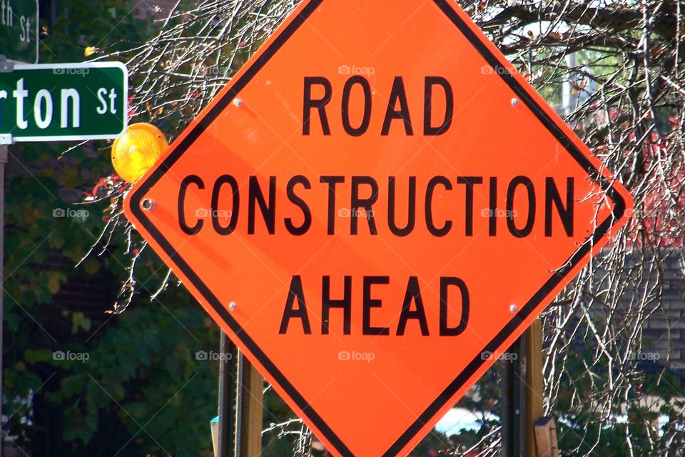 Road construction ahead sign 
