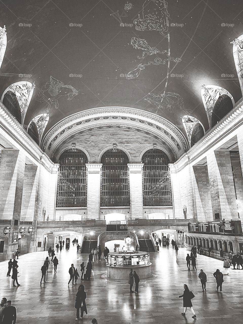 Looking up at Grand Central Terminals ceiling 