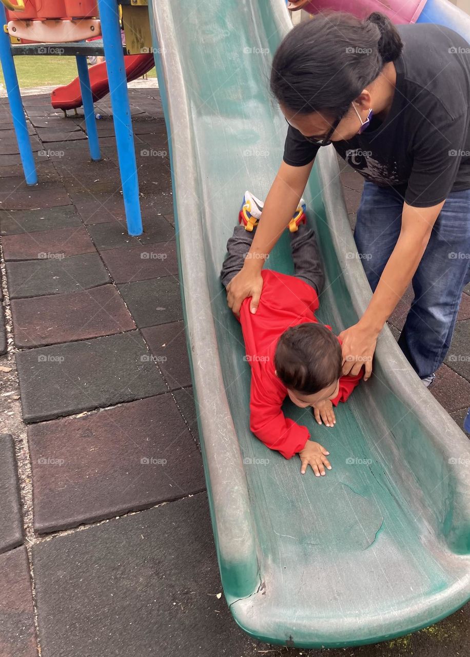 Fatherhood…papa and his only boy… little daredevil will follow what the older boys do out in the playground LOL!