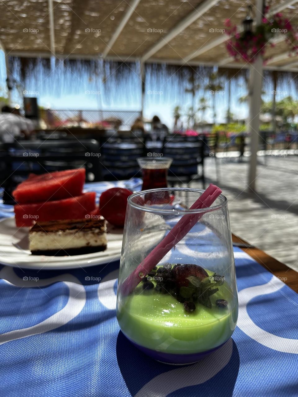 Desert on the table in modern interior 