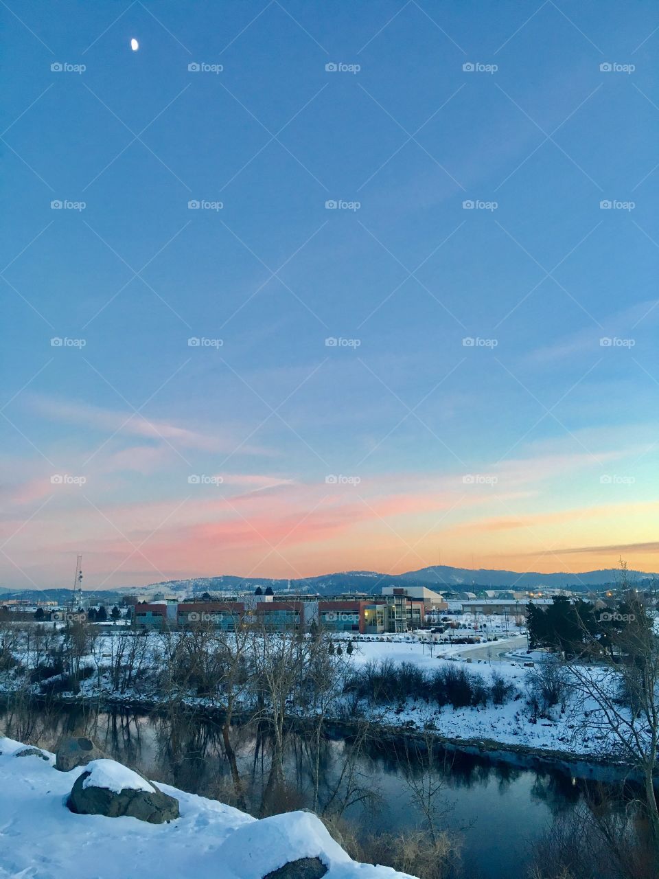 January sunset over the Spokane River. 