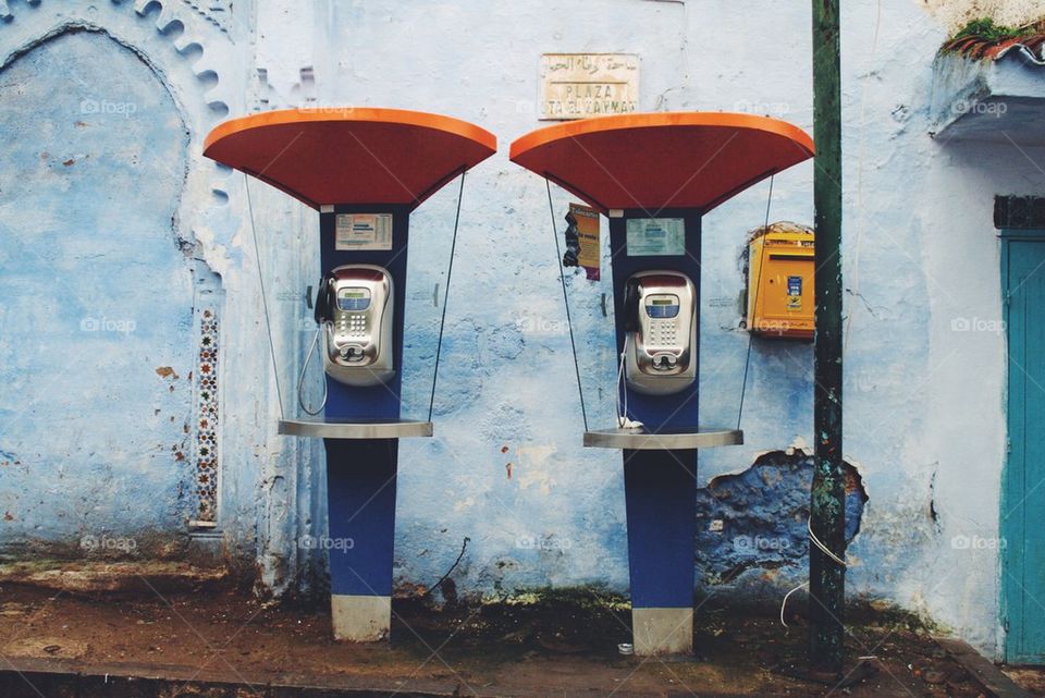 Telephone booths in Chefchaouen Morocco