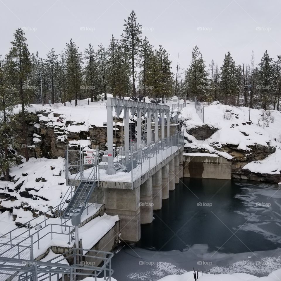 river dam on a winter day