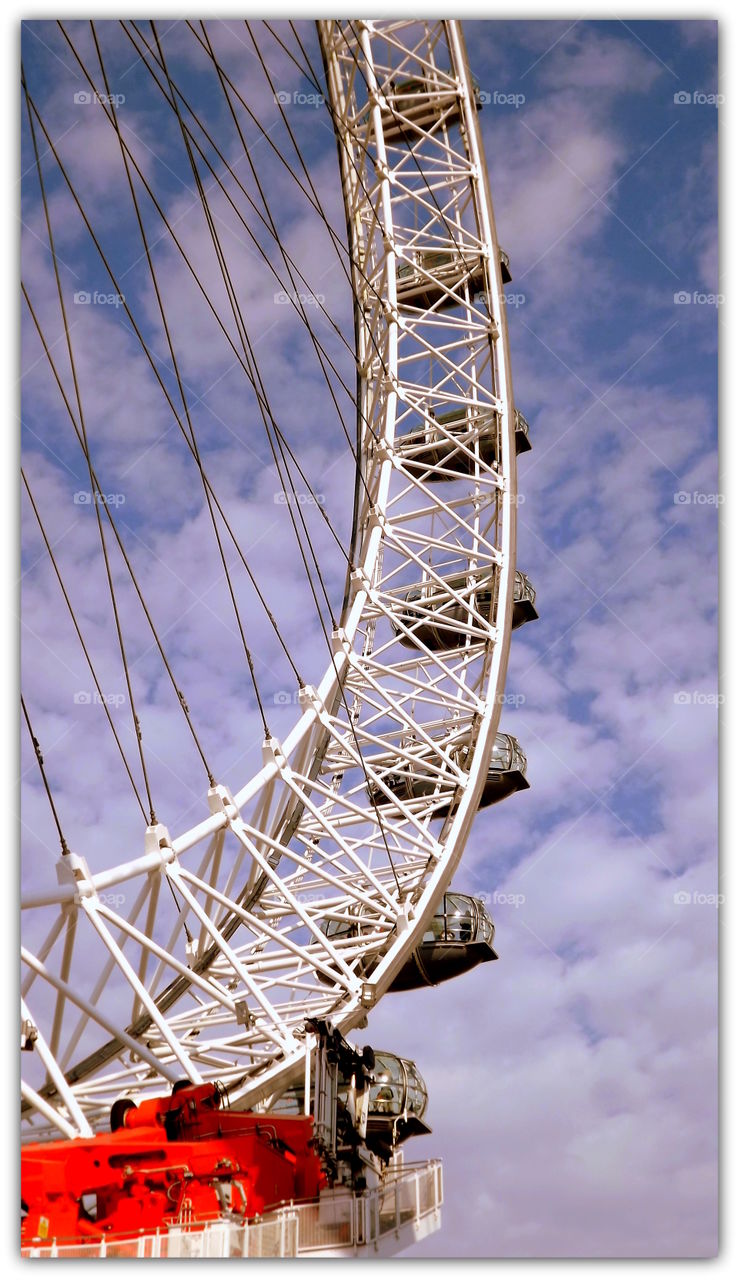 London Eye in detail. detail of the 135m high giant Ferris wheel also called "Millenium Wheel". London, England