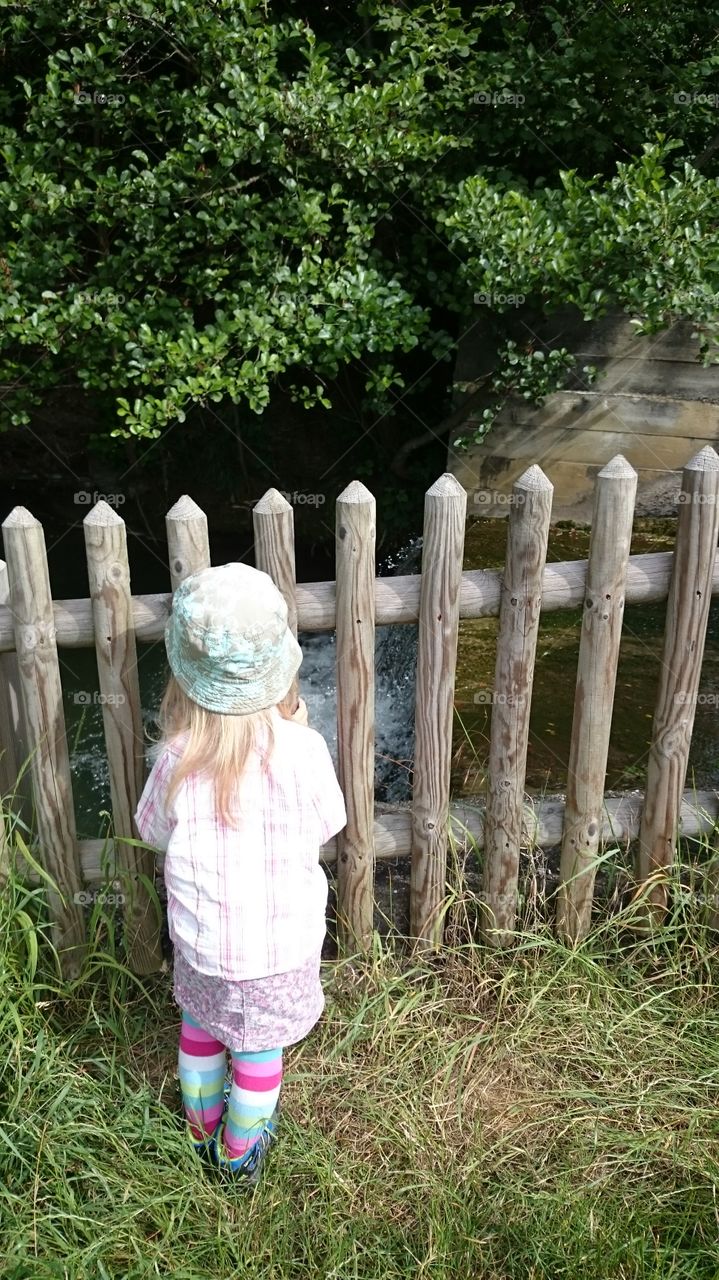 girl looking through fence