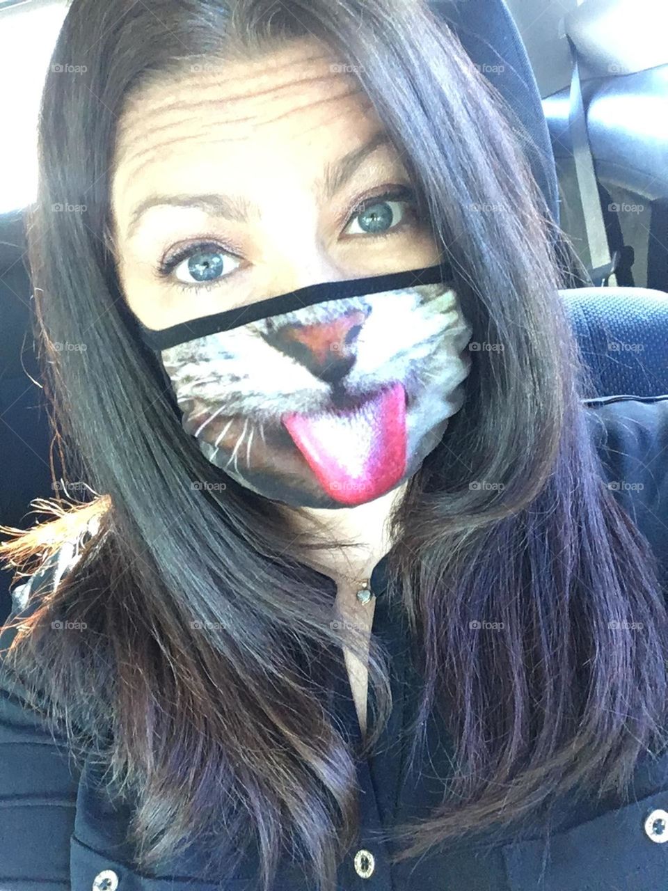 Selfie with a cat mask