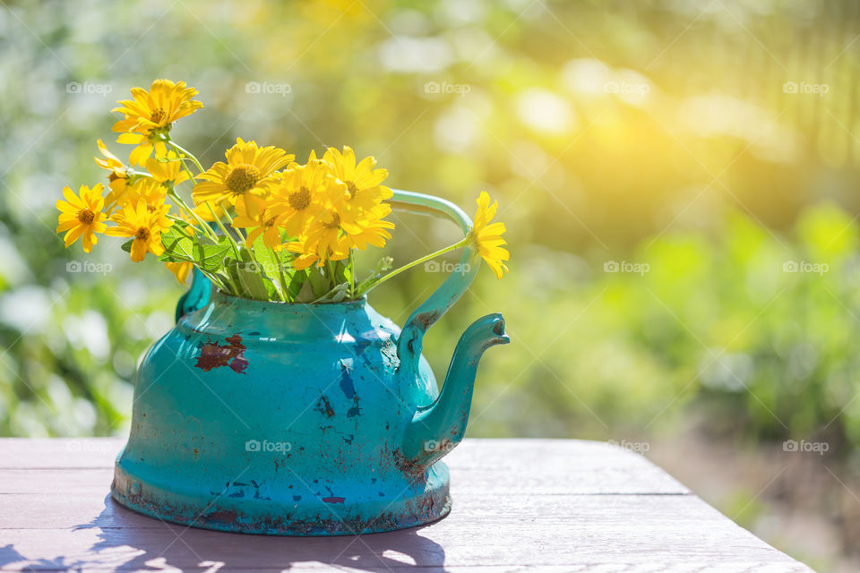 Summer bouquet of yellow daisies, happy mood of summer