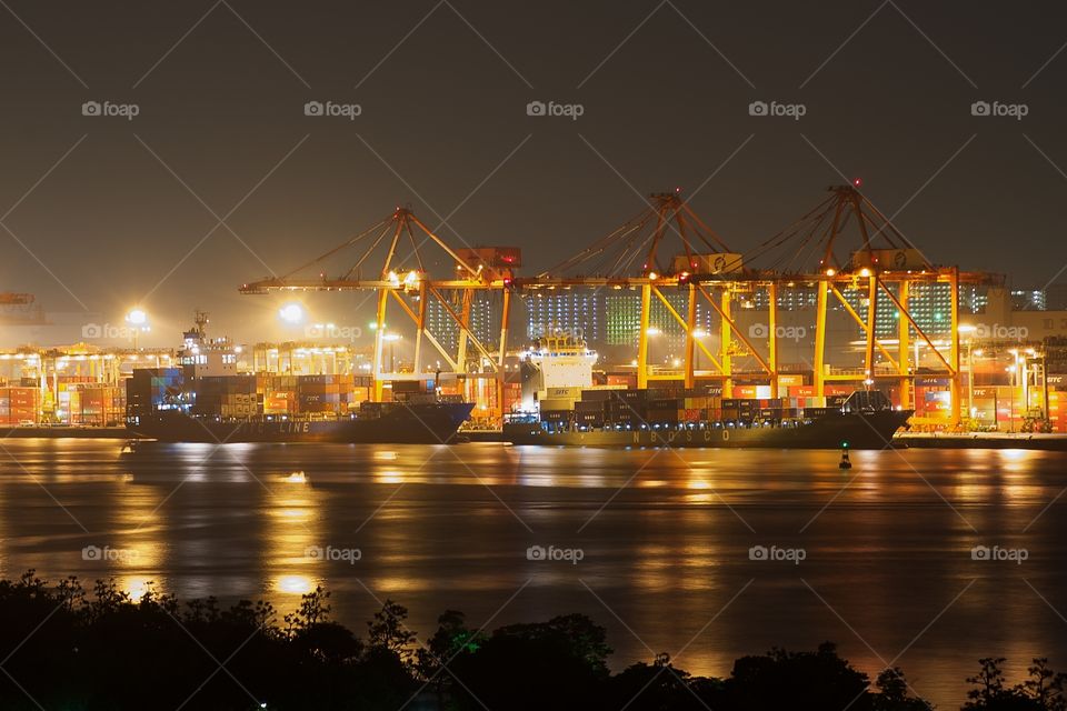 Dockyard's at Tokyo Bay at night