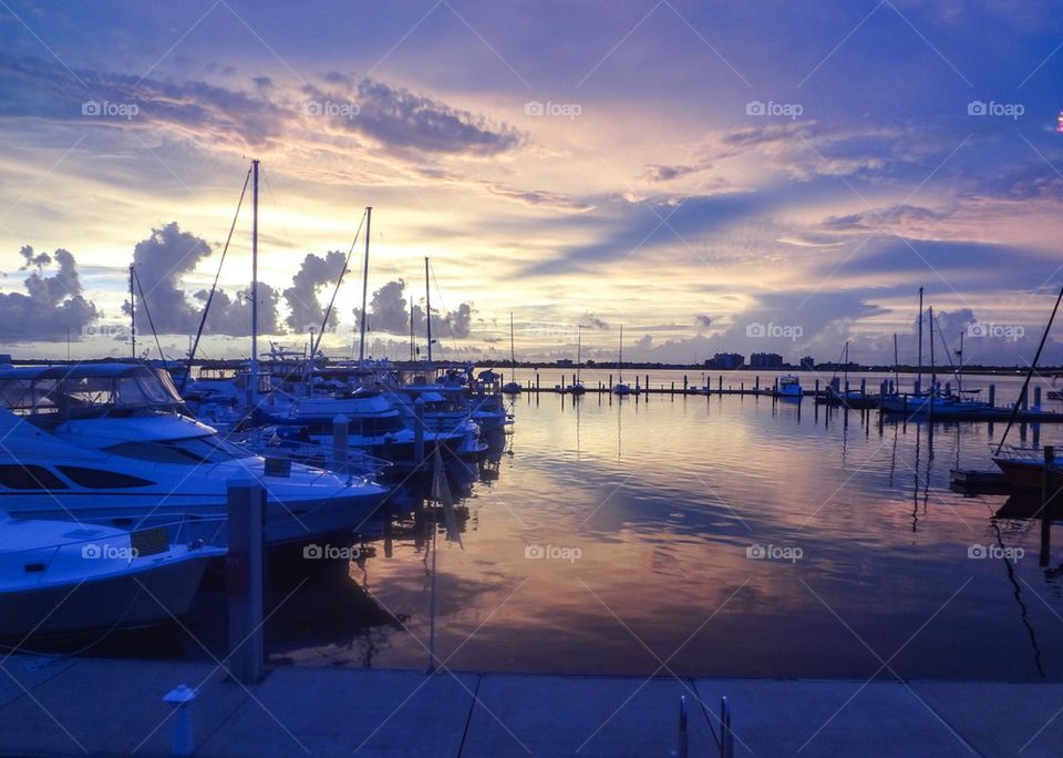 Harbor at sundown