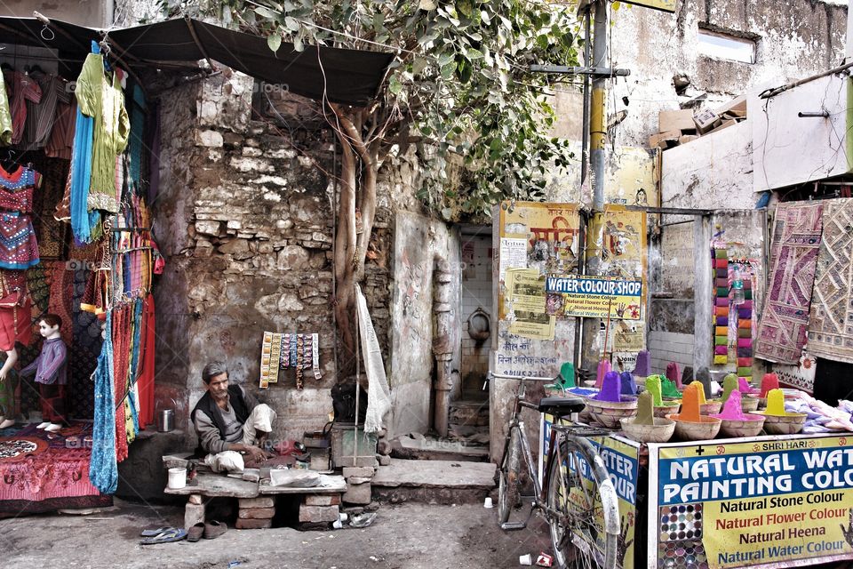 Pushkar street scene . Pushkar daytime street scene, India 