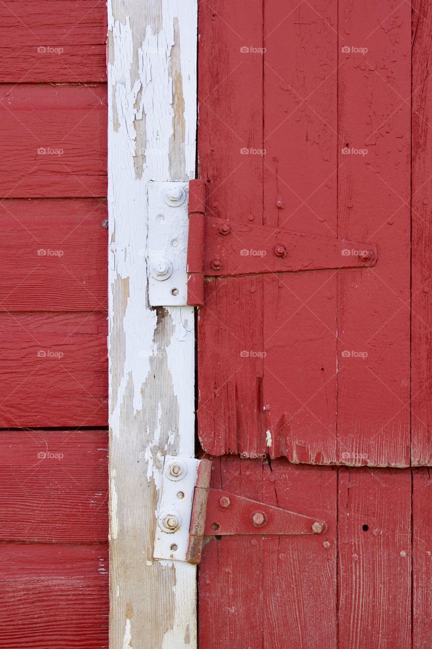 Closeup of barn door hinges