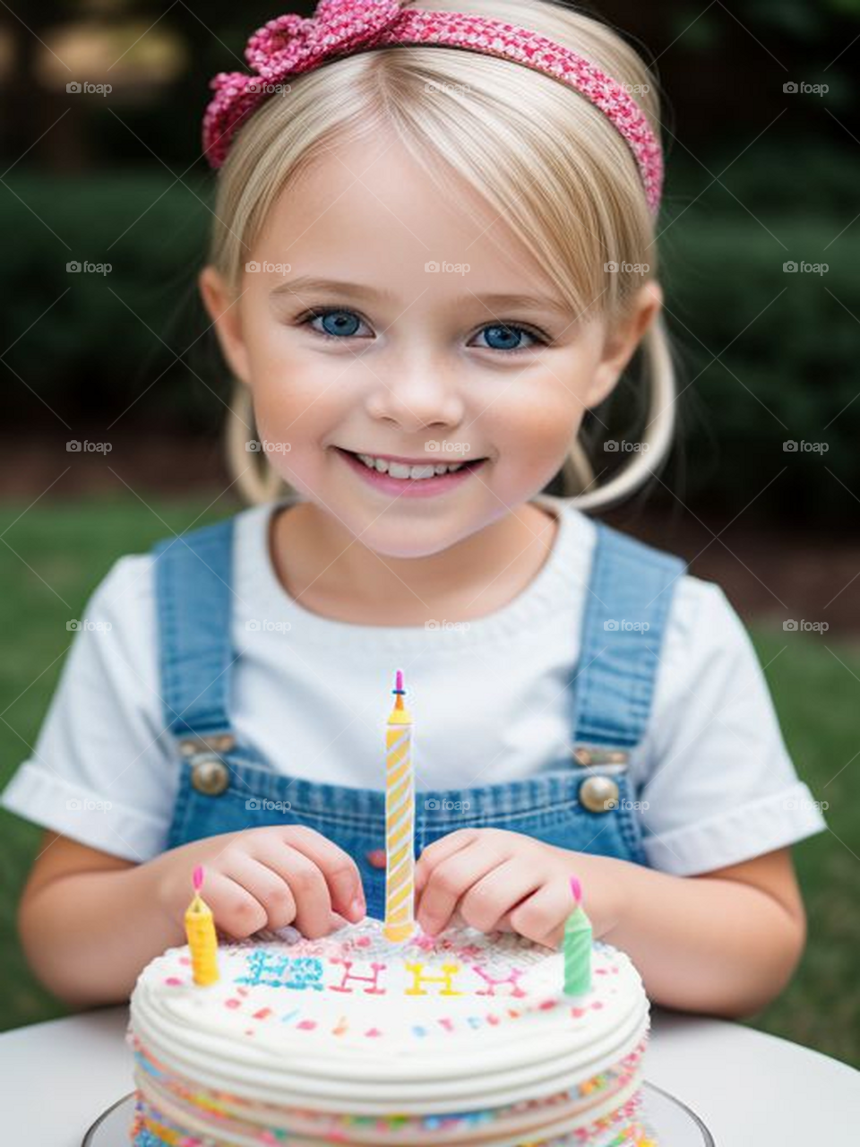 Little blonde girl celebrates her birthday