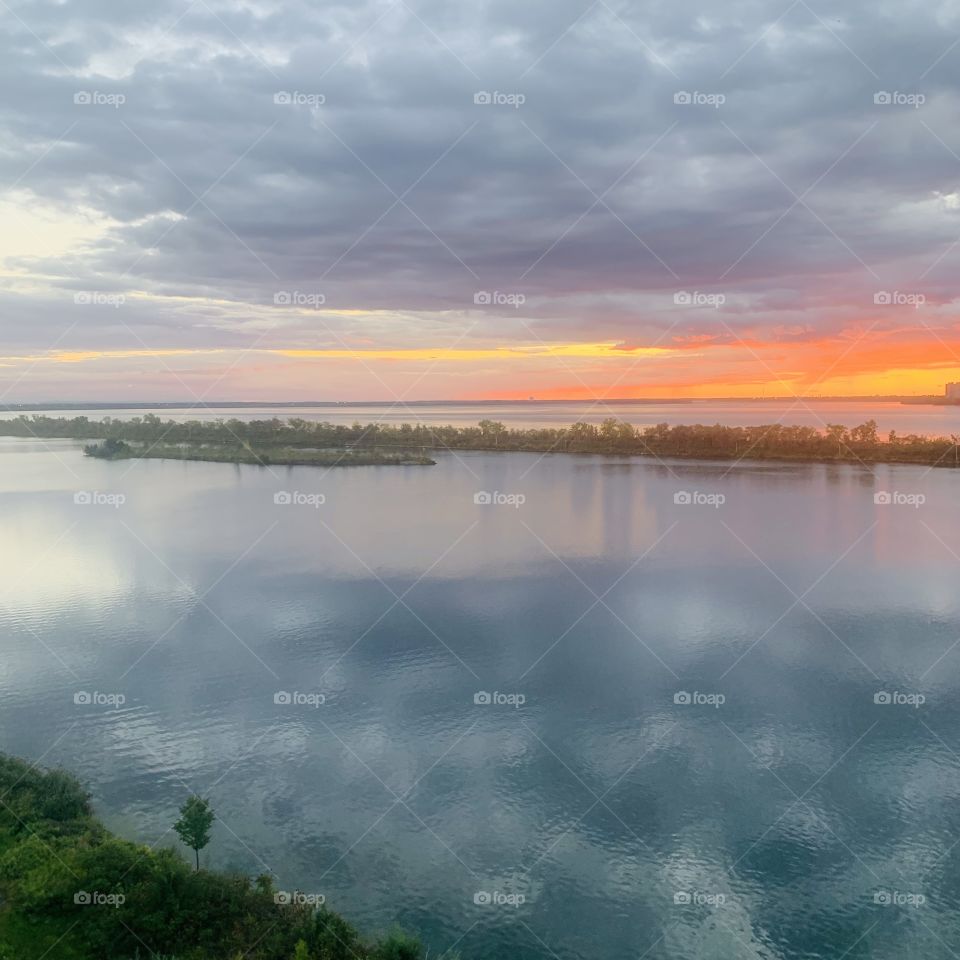 7:00 pm Sunset on the St.Lawrence river, Quebec, Canada 