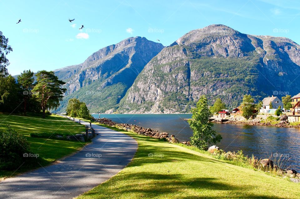 Fjords in Eidfjord, Norway during summer