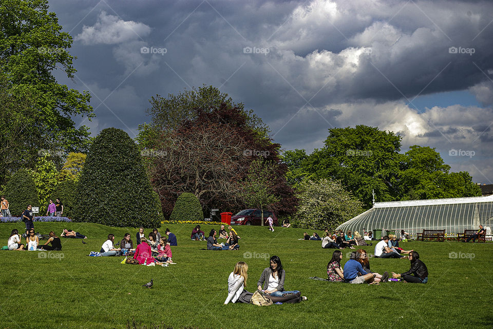 People enjoy the first warm sunny days of spring.