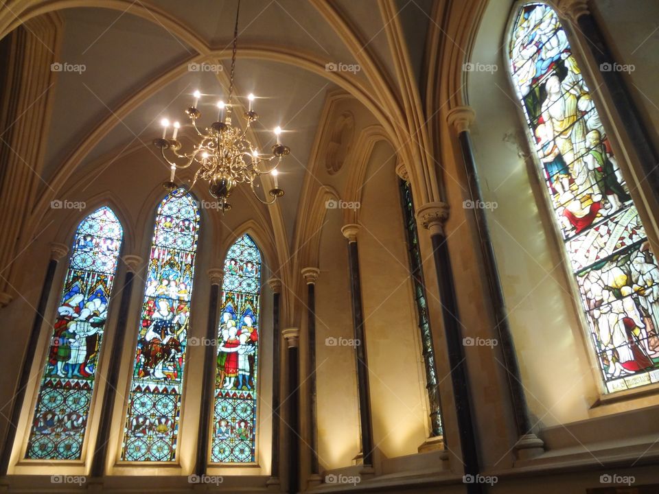 Chandelier and stained glass