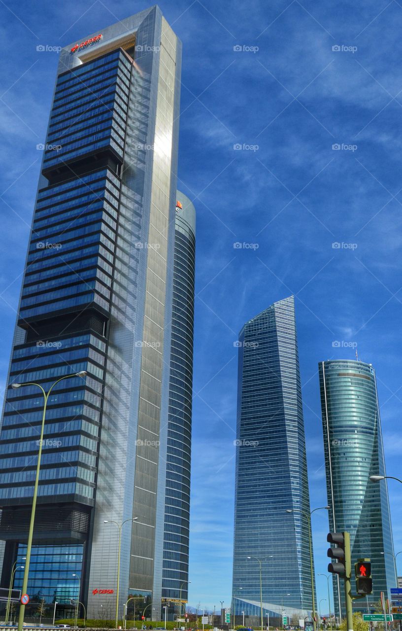 Four Towers Business Area, Mad. Business district in Paseo de la Castellana. It contains the tallest skyscrapers in Madrid and Spain