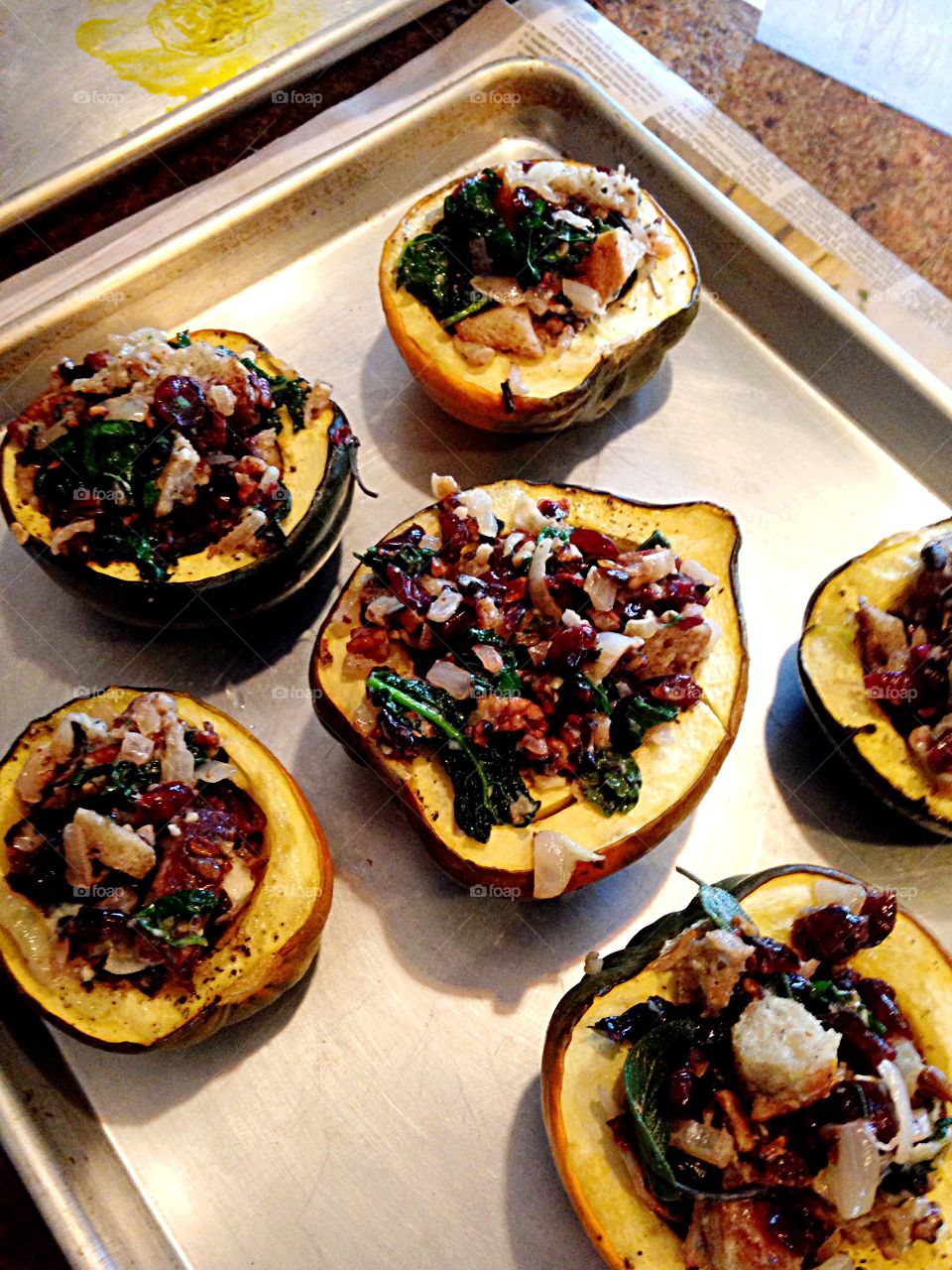 Stuffed squash . Stuffed acorn squash ready for baking