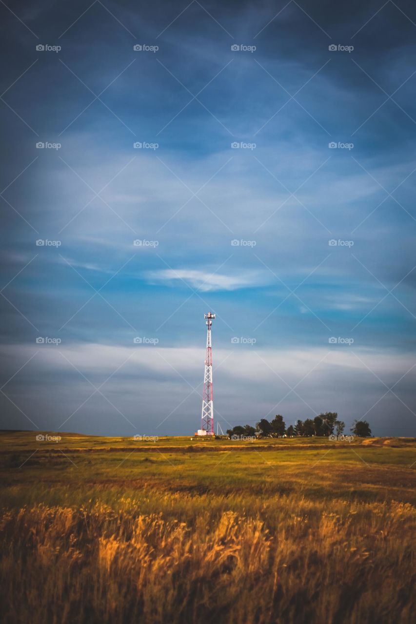 Lonely cell tower in the steppe