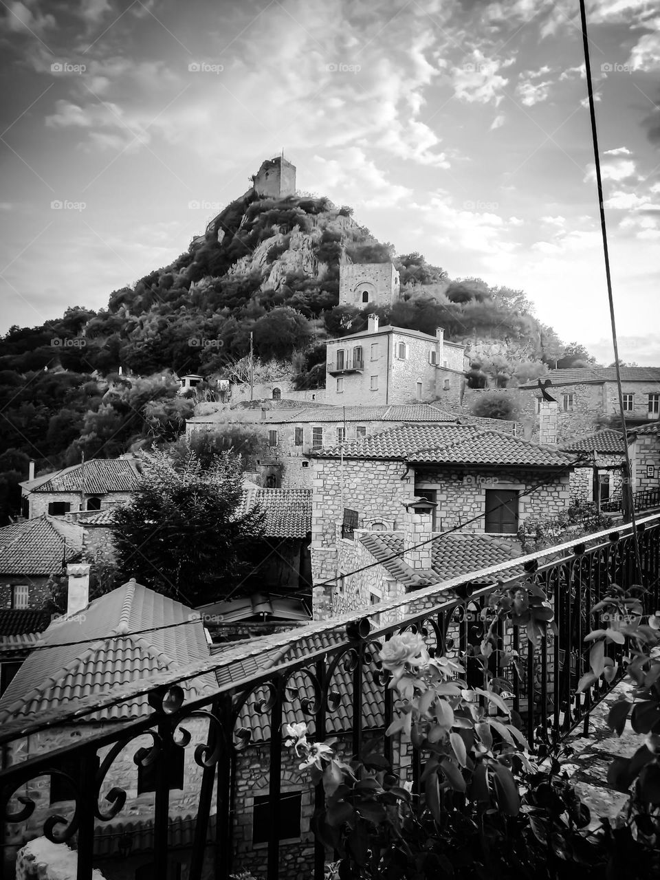 Beautiful village with remains of a castle