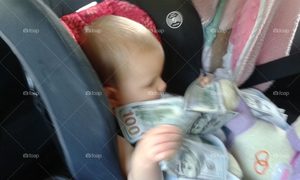Money girl. passing with trip money that daddy gave her.