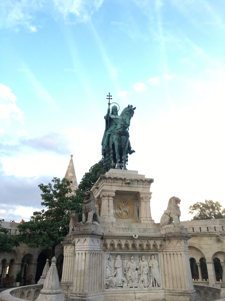 Szent István szobra outside of Matthias Church in Budapest, Hungary. 