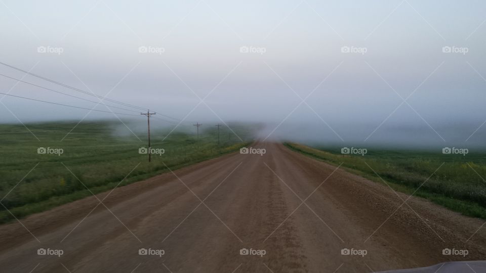 foggy road. foggy back road in nd