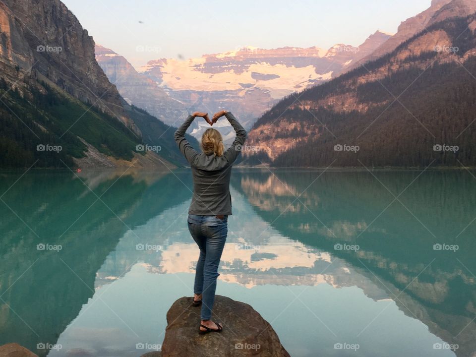 Loving endless summers at beautiful Lake Louise in Canada's Rocky Mountains, Banff national park