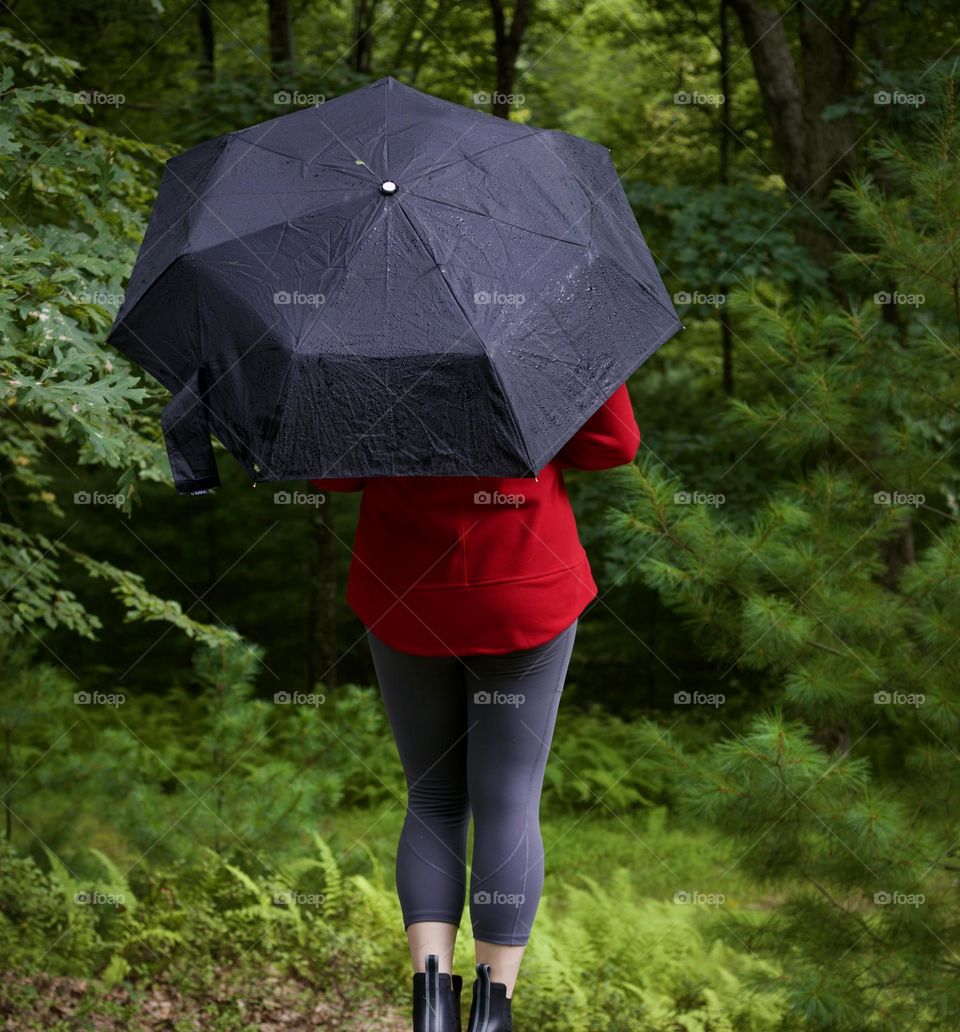 Little Red Jacket traveling through a Misty forest