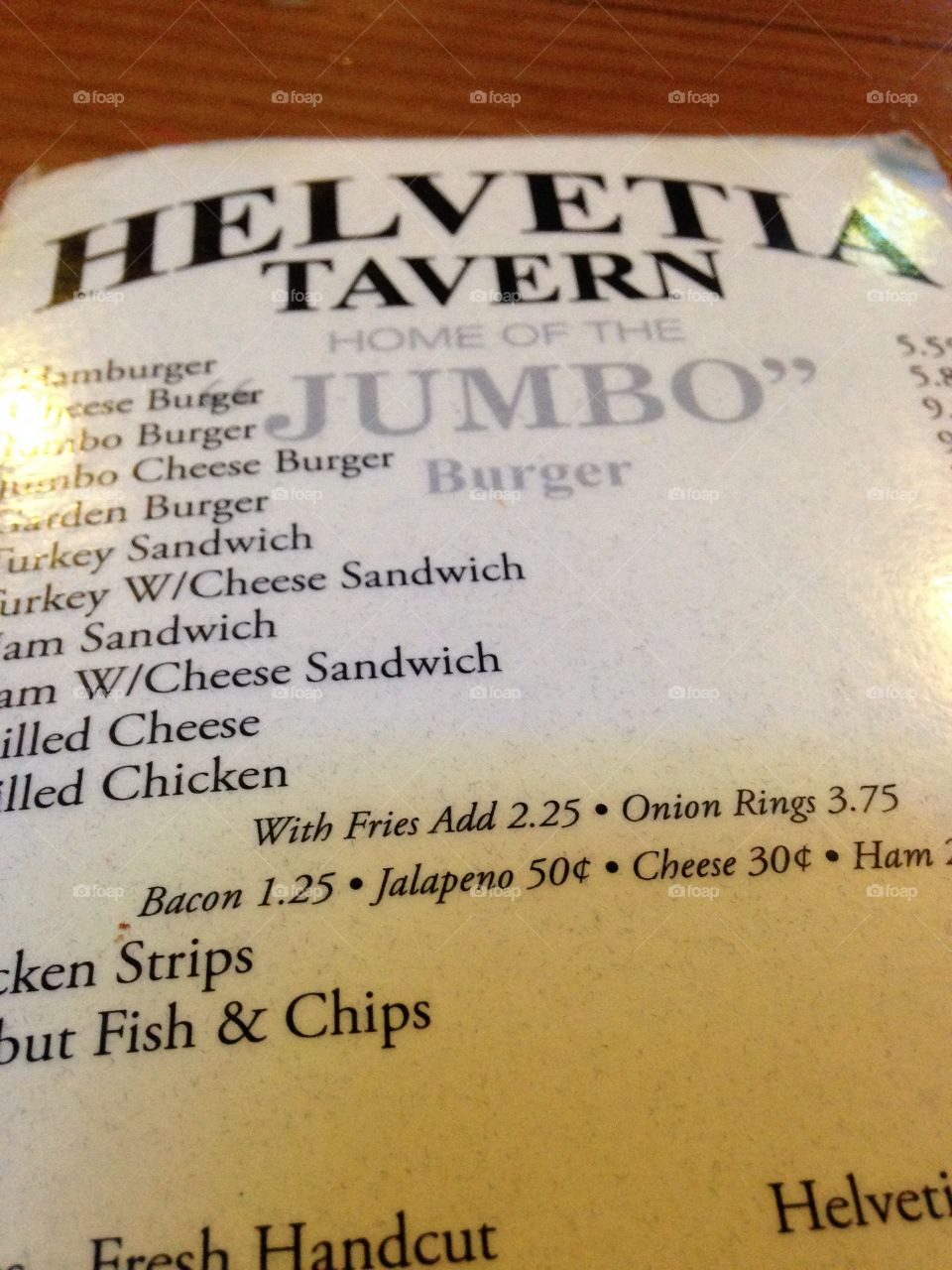 Menu: Helvetia Tavern