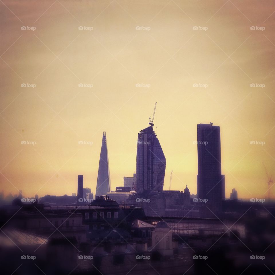 Sunset, City, Skyline, Architecture, Dawn