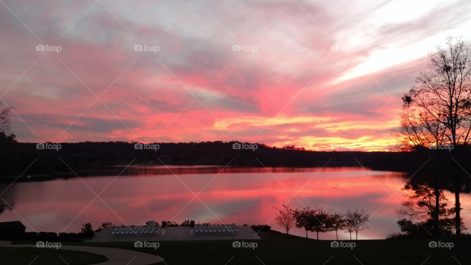 A fall lake sunset