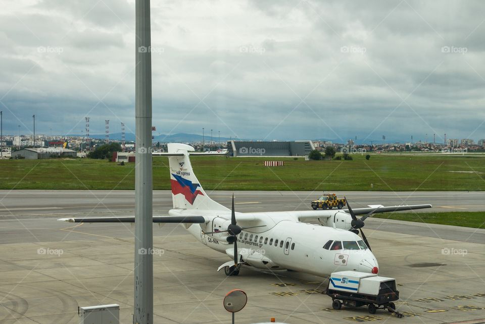 Airplane seen from the window of airport