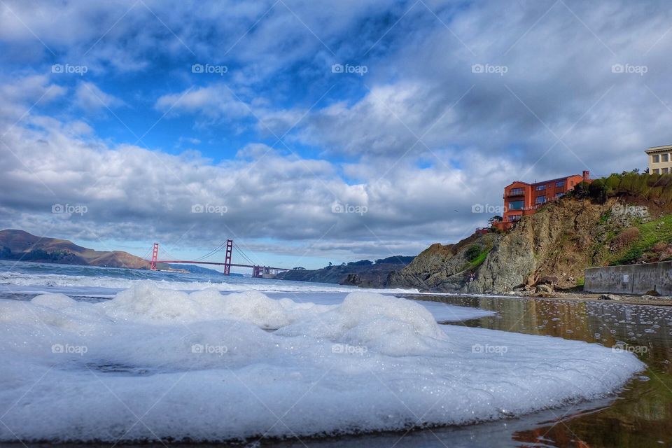 A view of the Golden Gate Bridge from Baker Beach. 