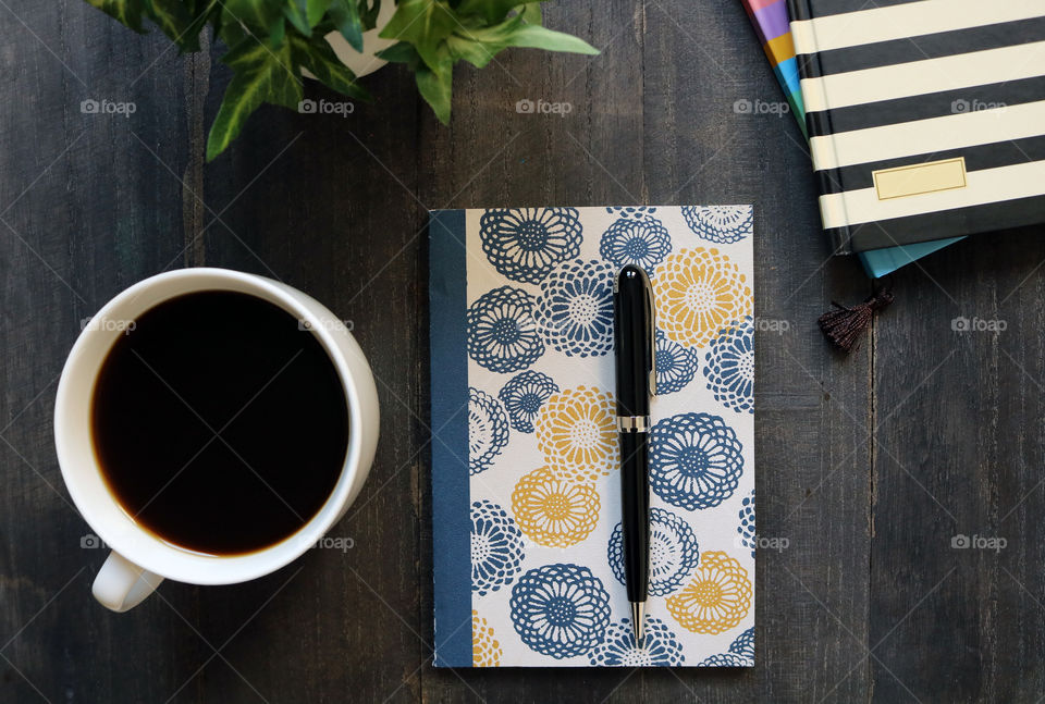 Coffee  and notebook flatlay