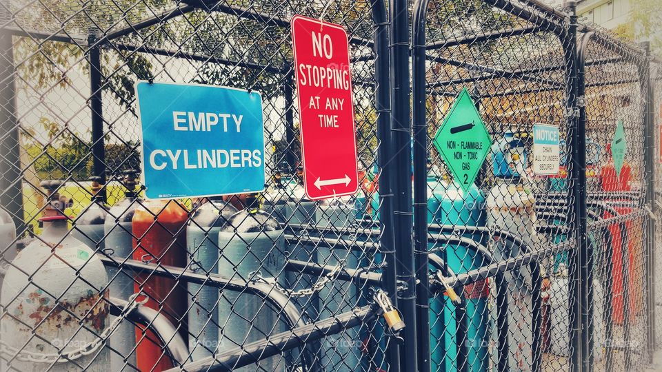 Gas cylinders storage bays. These bays are compartmentalized and categorized for safety reasons.