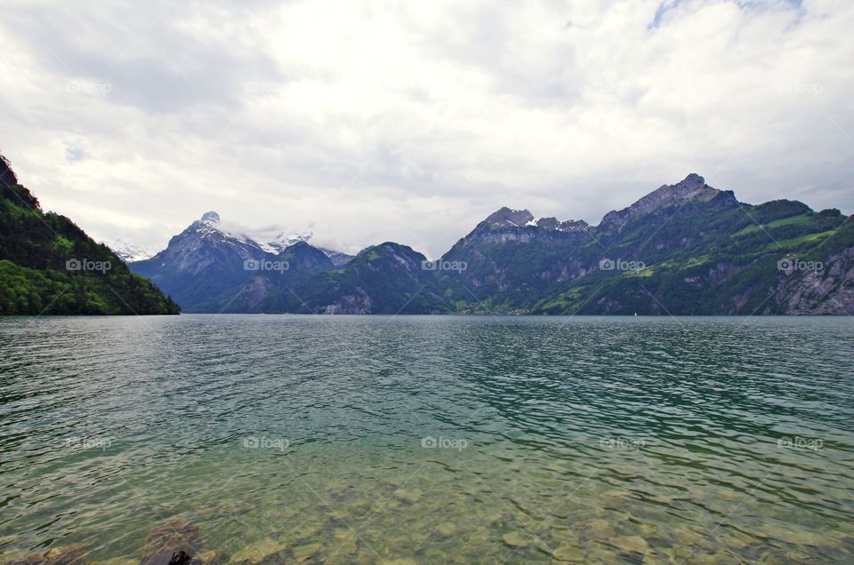 beautiful lake with alps mountains