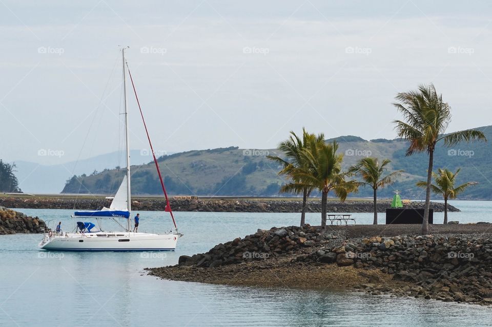 Lovely sailboat leaving the Hamilton Island Marina, Whitsundays, Australia 