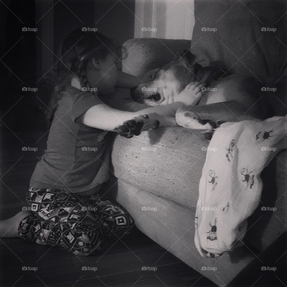 A moment of sweetness caught between my young daughter and our Coco. This captures perfectly the relationship she has with him. 