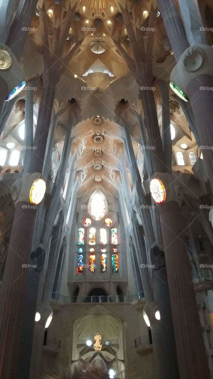 An internal shot of the Sagrada Família in Barcelona.